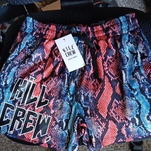 Kill Crew Women's Snake Print Shorts - Red and Blue